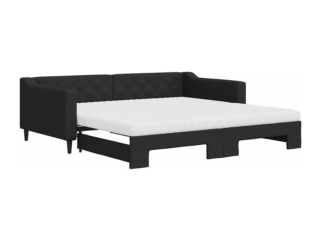 Lit de jour avec gigogne et matelas noir 100x200 cm tissu