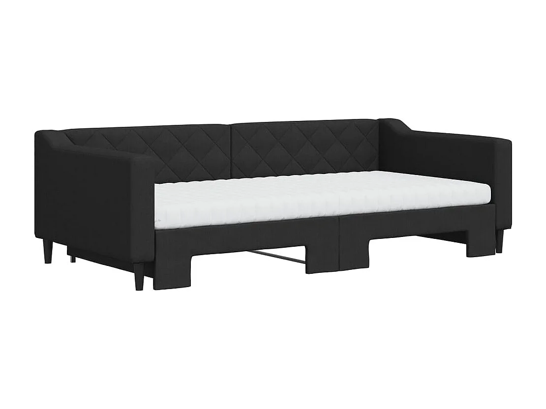 Lit de jour avec gigogne et matelas noir 100x200 cm tissu