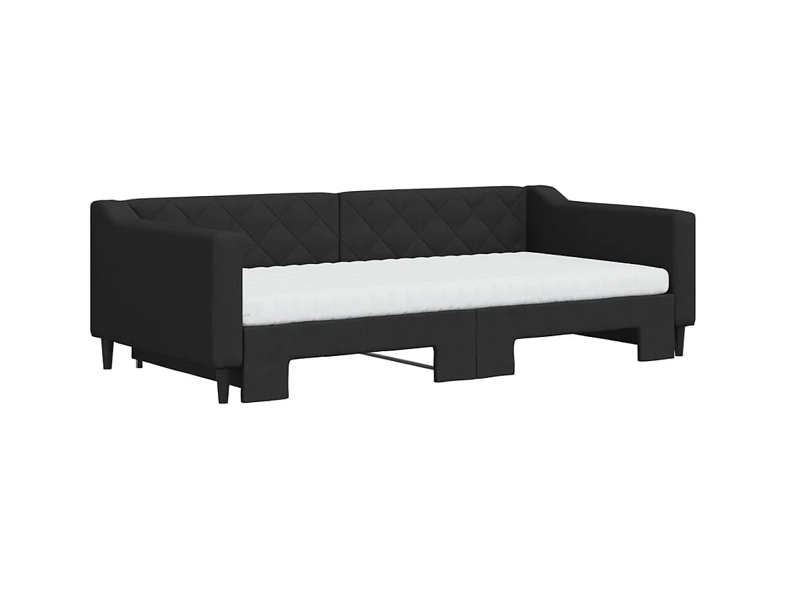 Lit de jour avec gigogne et matelas noir 100x200 cm tissu