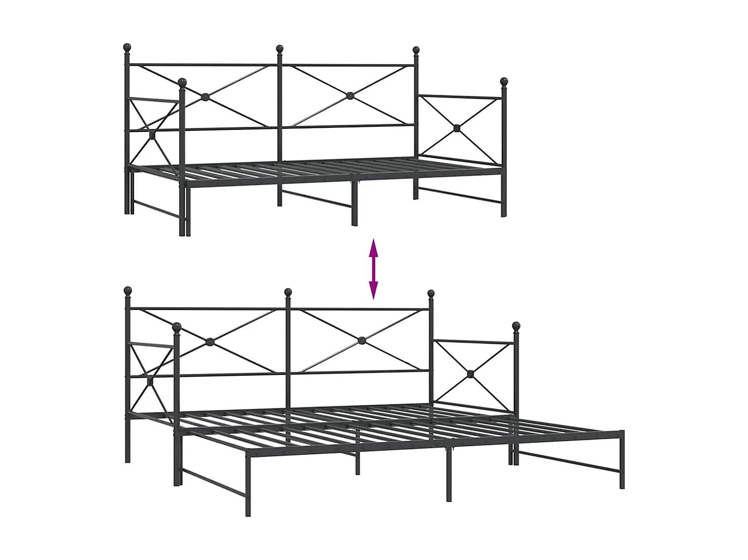 Slaapbank onderschuifbed zonder matras 100x190 cm staal zwart