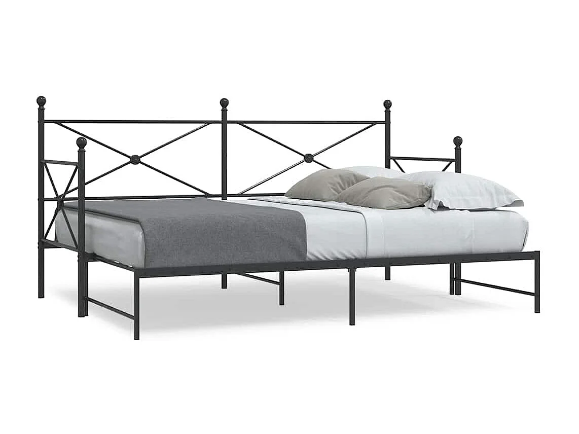 Slaapbank met onderschuifbed zonder matras 90x190cm staal zwart