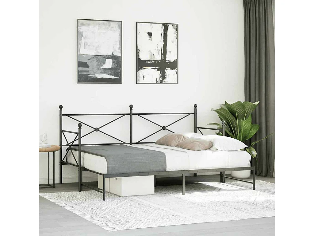 Slaapbank met onderschuifbed zonder matras 90x190cm staal zwart