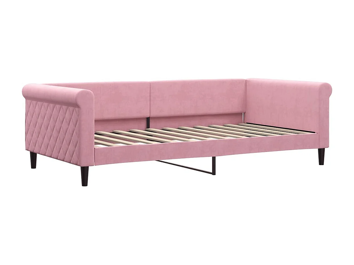 Lit de jour avec lit gigogne et matelas rose 100x200 cm velours