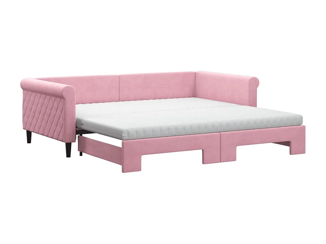 Lit de jour avec lit gigogne et matelas rose 100x200 cm velours