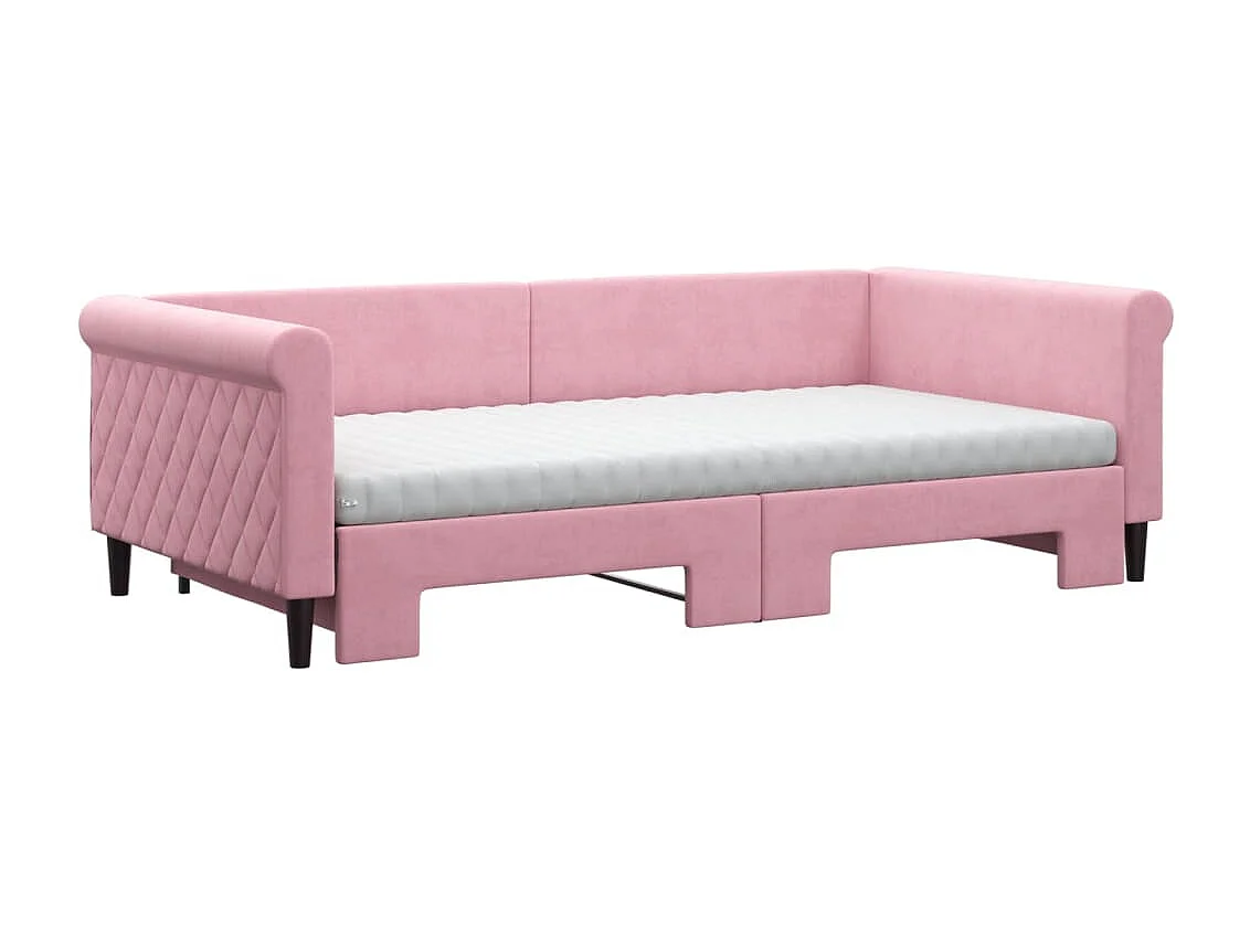 Lit de jour avec lit gigogne et matelas rose 100x200 cm velours