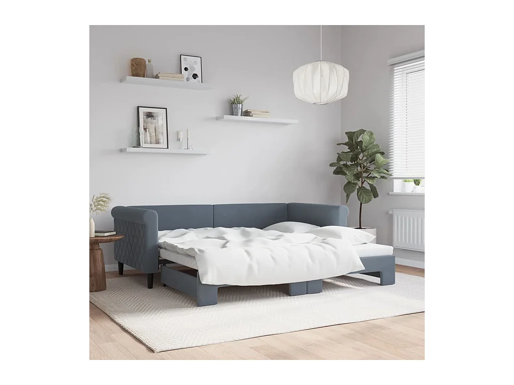 Lit de jour avec gigogne sans matelas gris foncé 90x190 cm