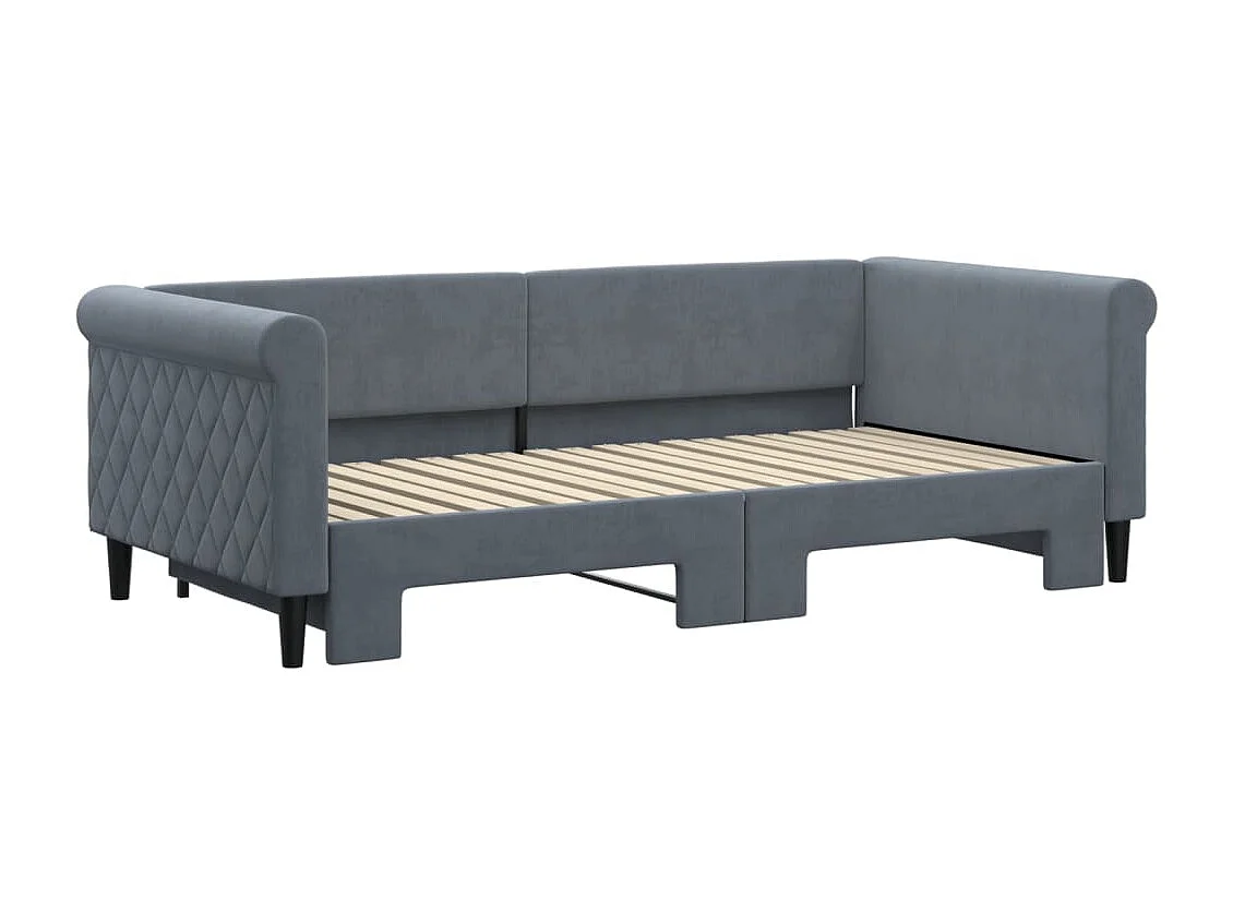 Lit de jour avec gigogne sans matelas gris foncé 90x190 cm