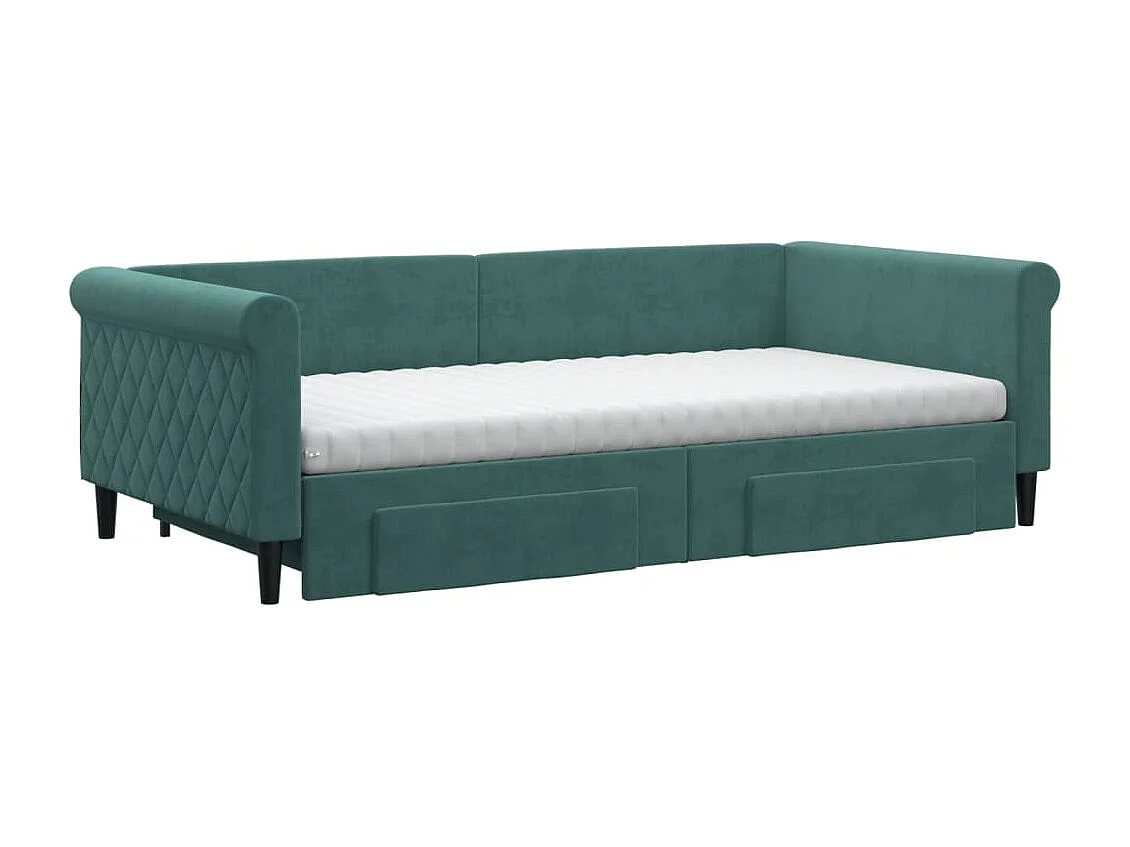 Sofá-cama com gavetão e gavetas 100x200 cm veludo verde-escuro