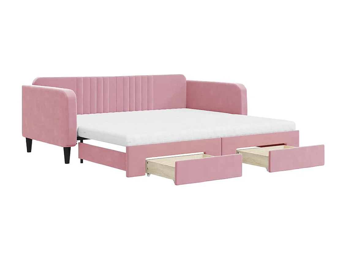 Slaapbank met onderschuifbed en lades 100x200 cm fluweel roze