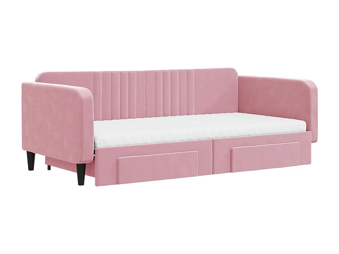 Slaapbank met onderschuifbed en lades 100x200 cm fluweel roze