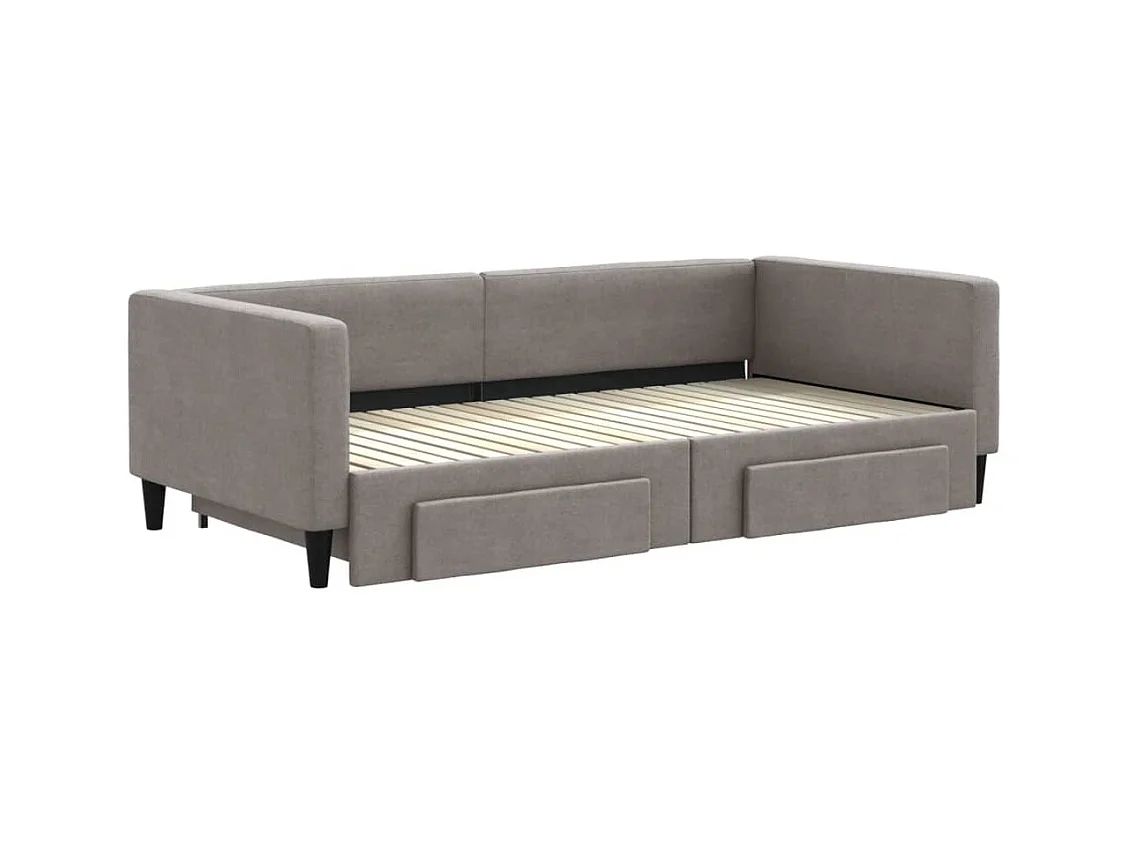 Lit de jour avec gigogne et tiroirs taupe 100x200 cm tissu