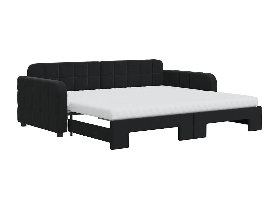 Sofá-cama com gavetão e colchões 90x190 cm veludo preto