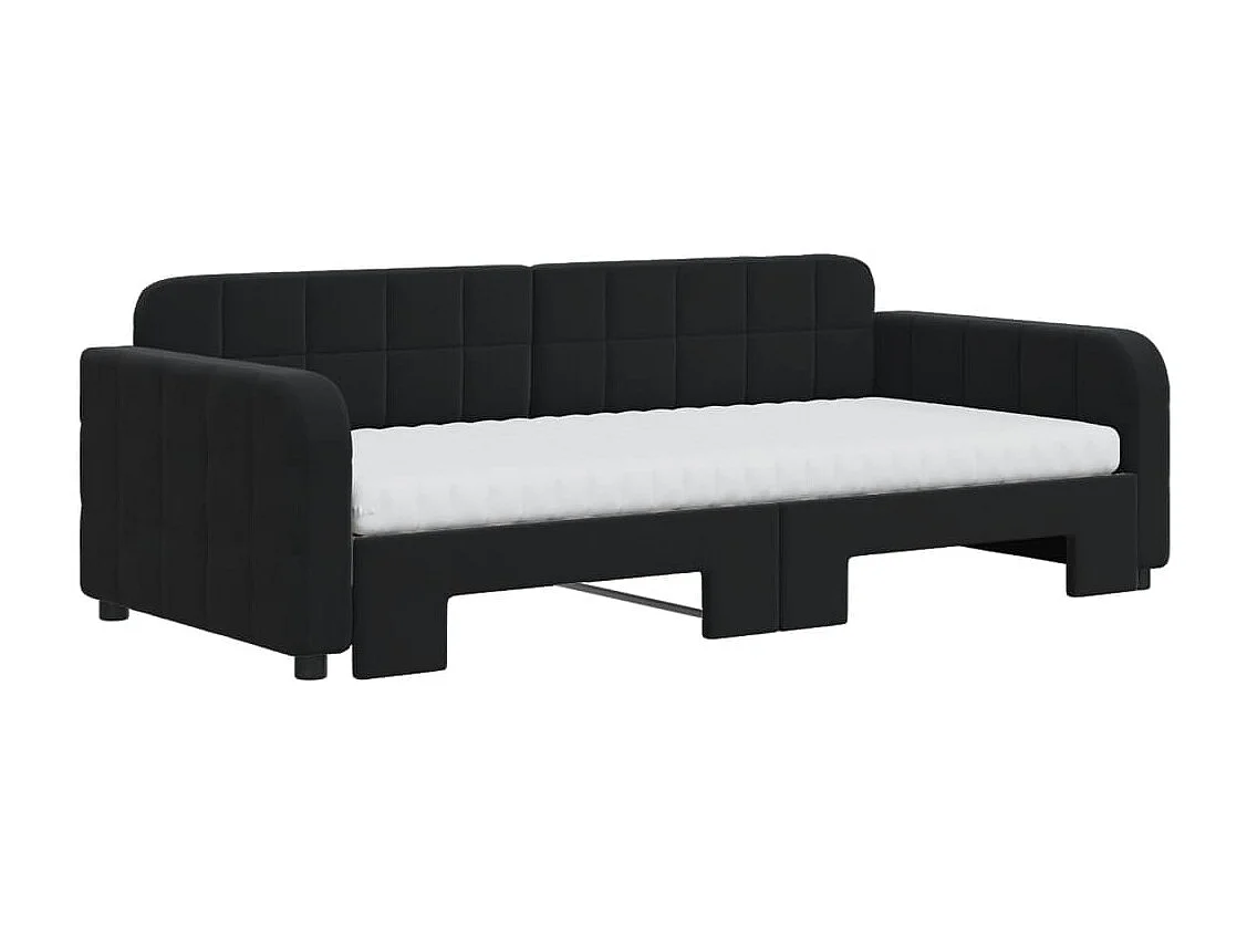 Sofá-cama com gavetão e colchões 90x190 cm veludo preto