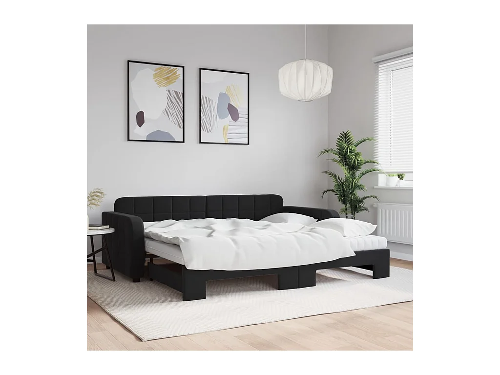 Lit de jour avec gigogne et matelas noir 90x190 cm velours