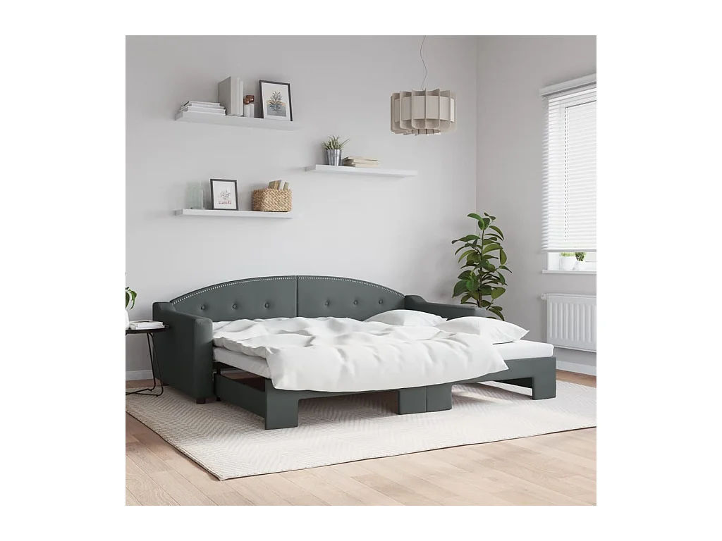 Sofá-cama com gavetão 90x200 cm tecido cinzento-escuro