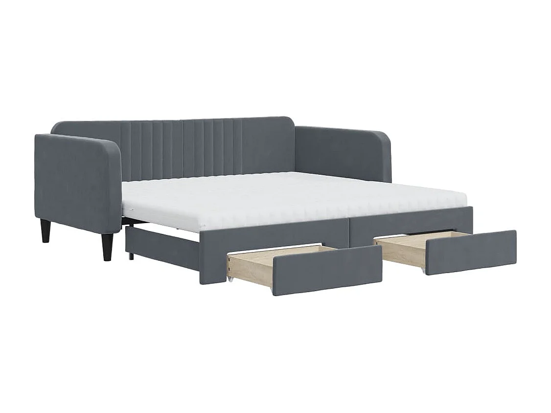 Lit de jour avec gigogne et tiroirs gris foncé 90x190cm velours