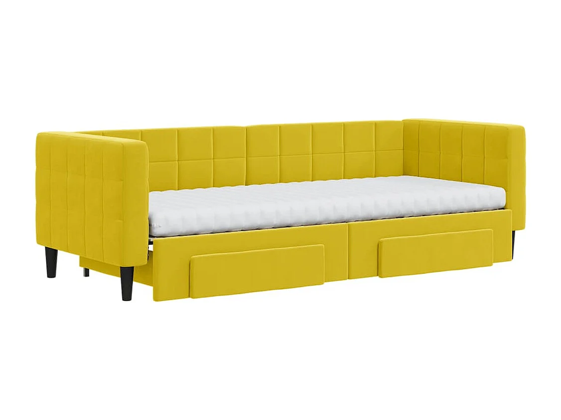 Lit de jour avec gigogne et tiroirs jaune 80x200 cm velours