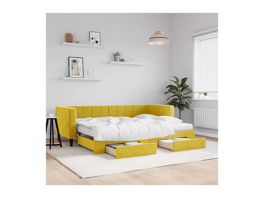 Sofá cama nido con cajones terciopelo amarillo 80x200 cm