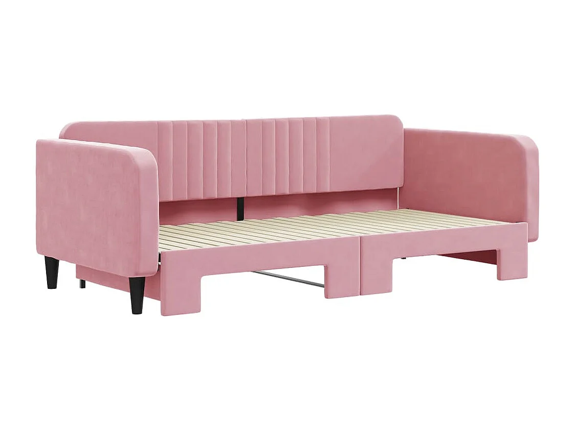 Slaapbank met onderschuifbed 100x200 cm fluweel roze