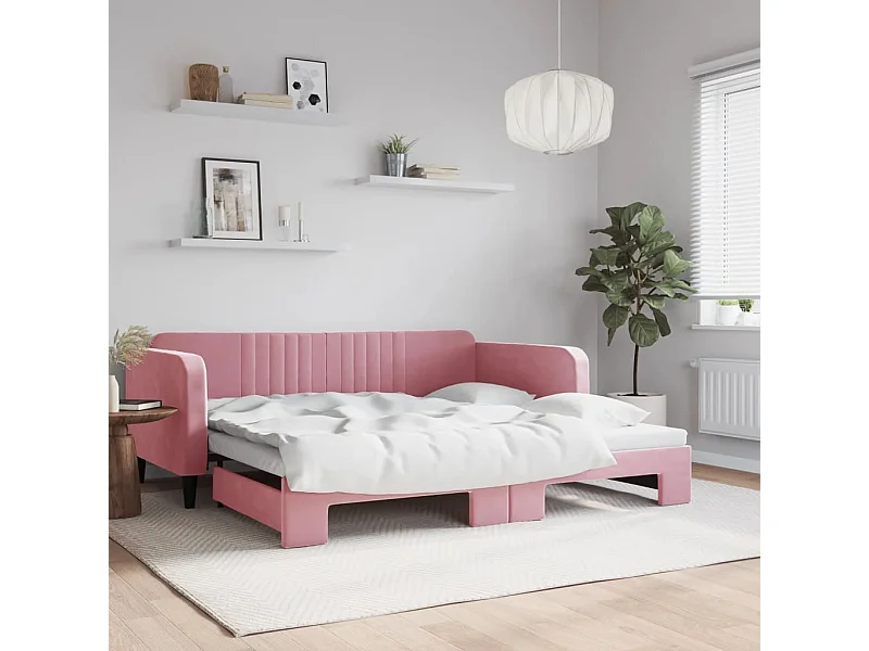 Sofá cama nido terciopelo rosa 100x200 cm