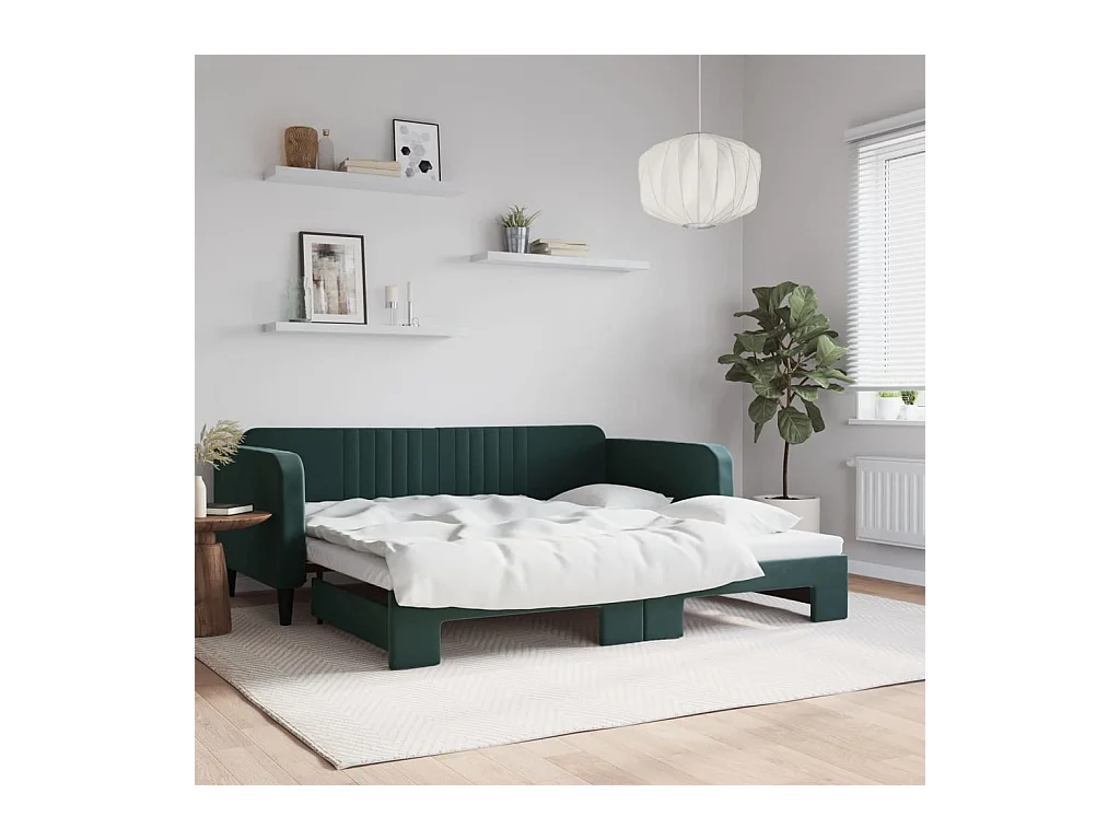 Slaapbank met onderschuifbed 100x200 cm fluweel donkergroen