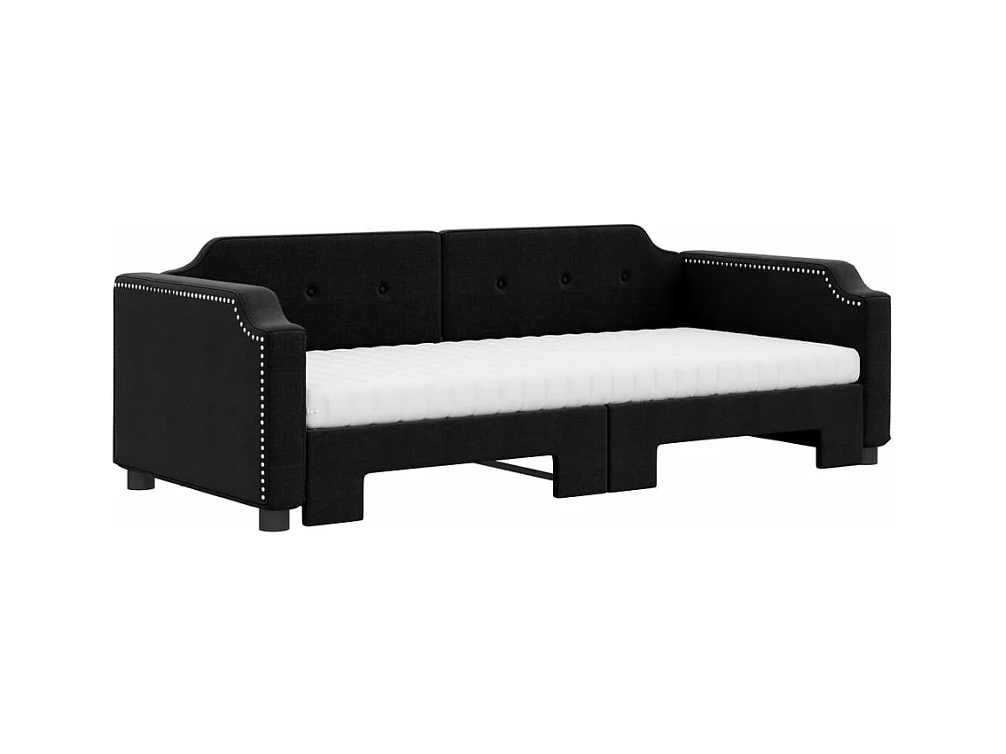 Lit de jour avec gigogne et matelas noir 90x190 cm tissu