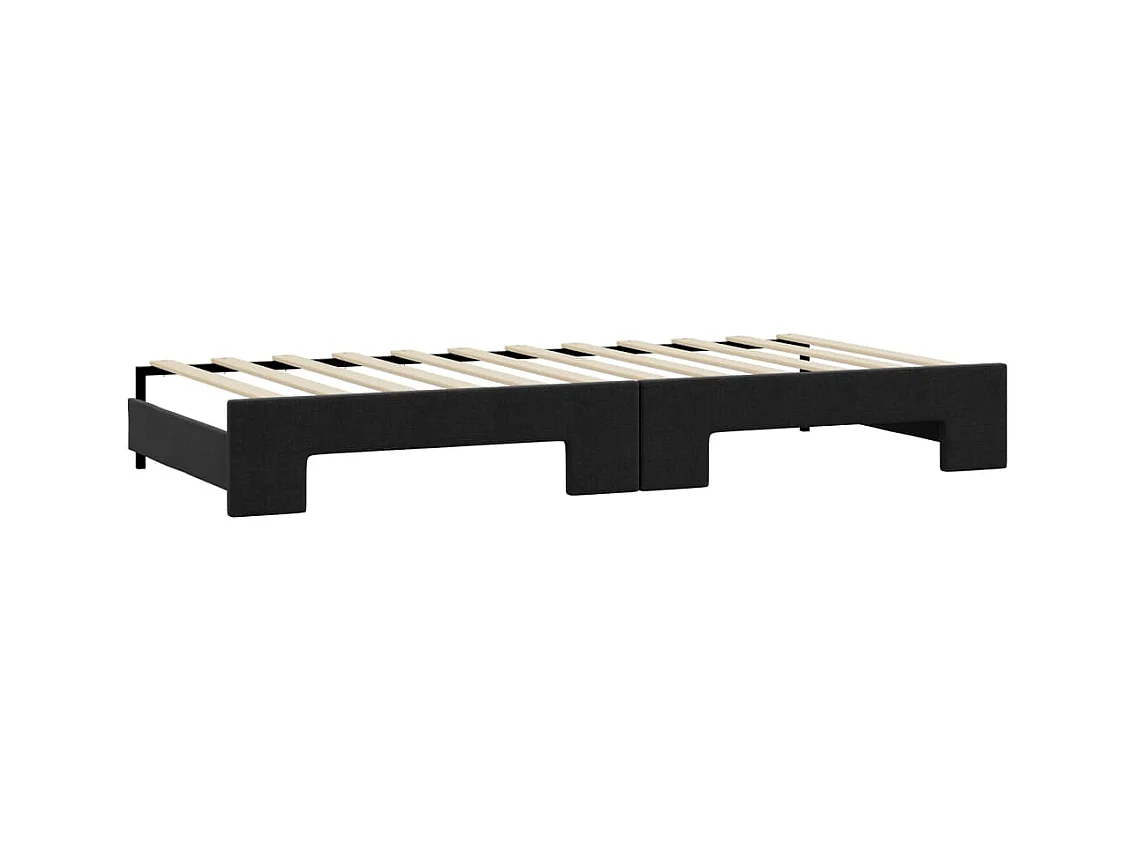 Lit de jour avec gigogne et matelas noir 90x190 cm tissu