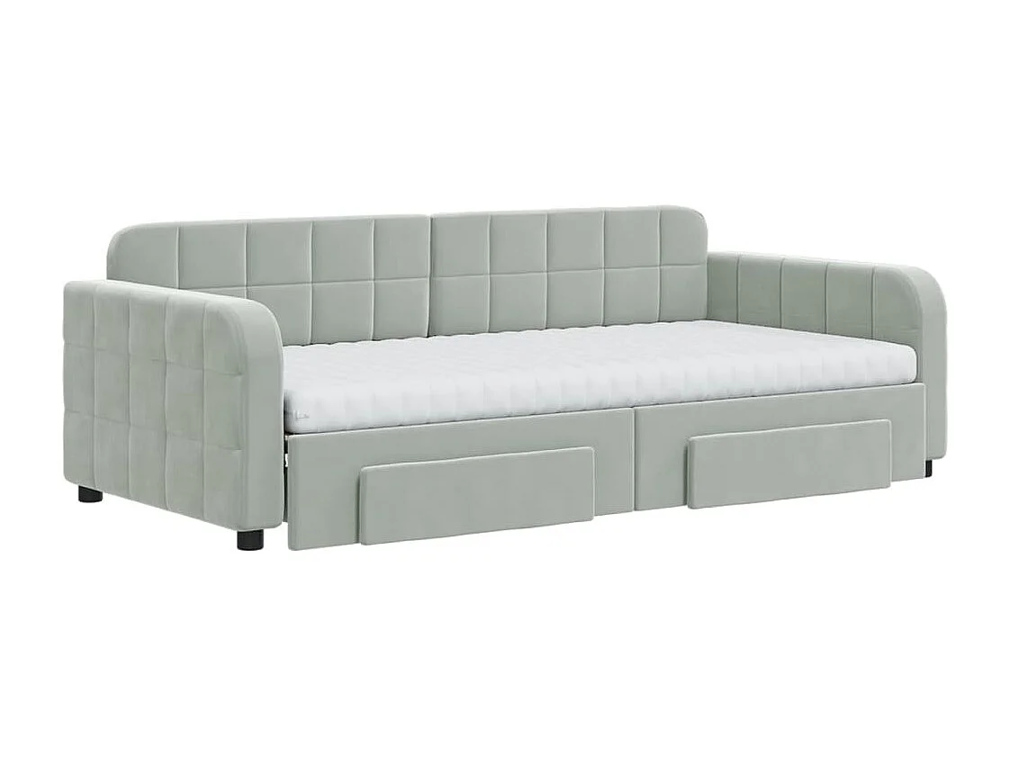 Slaapbank onderschuifbed en lades 90x190 cm fluweel lichtgrijs