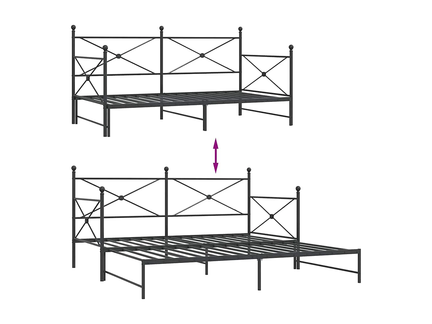 Slaapbank onderschuifbed zonder matras 107x203 cm staal zwart
