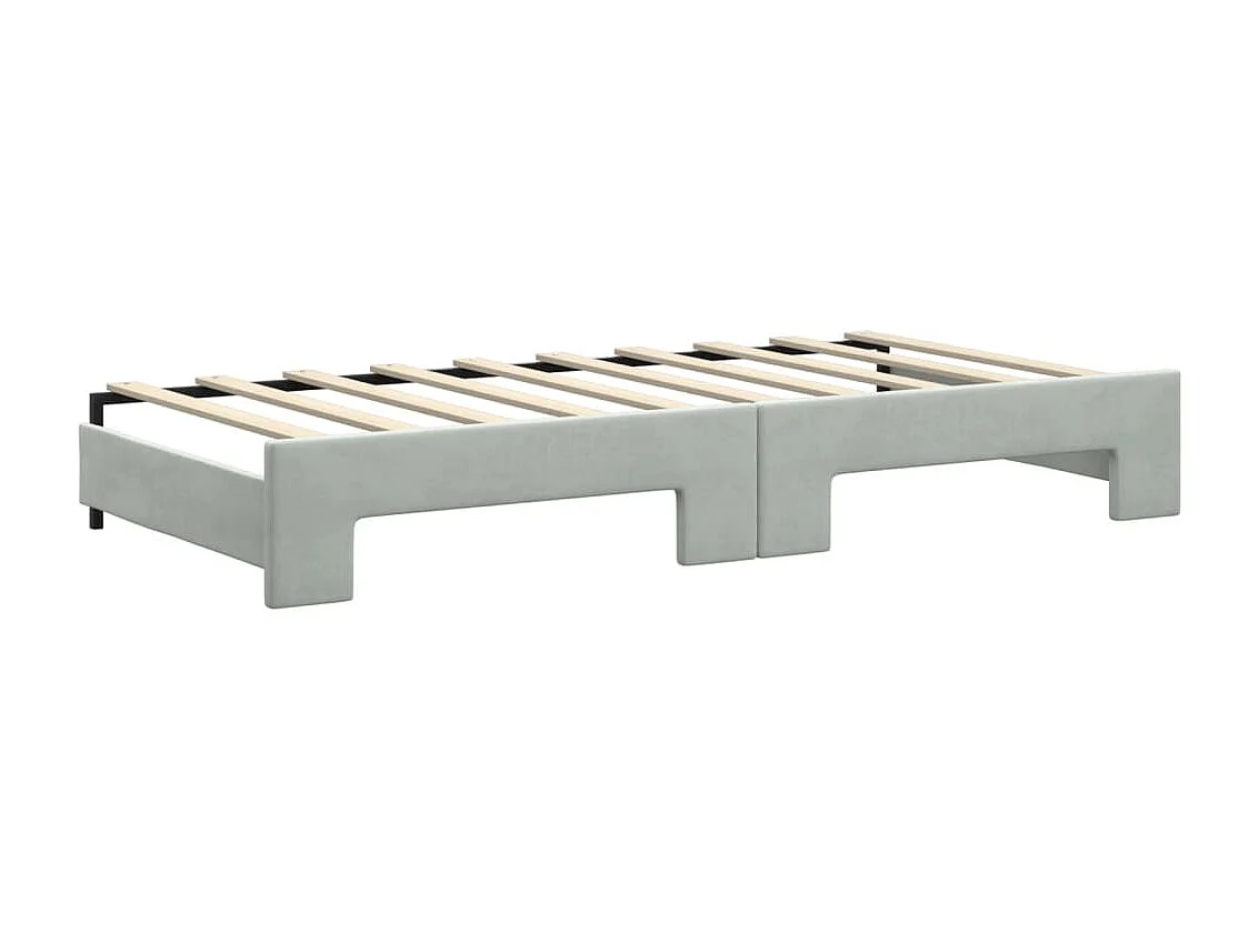 Lit de jour avec gigogne et matelas gris clair 90x190cm velours
