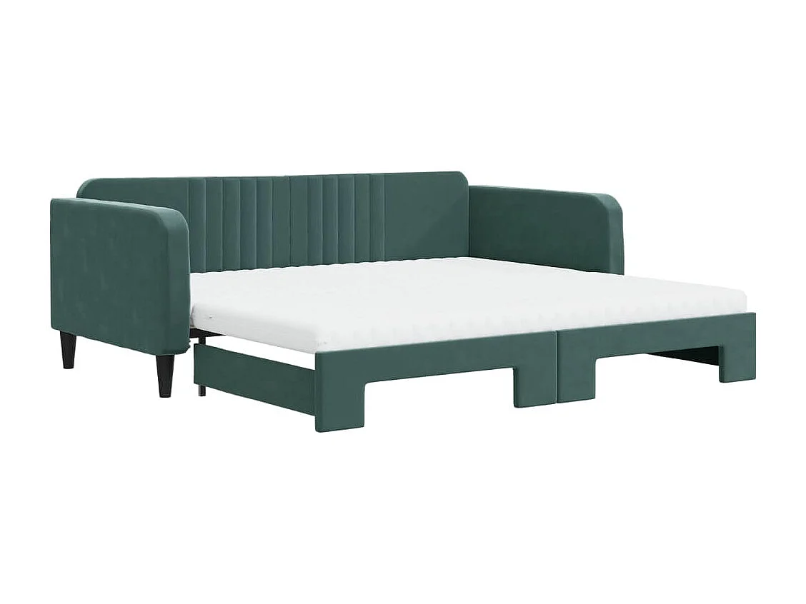 Sofá-cama com gavetão e colchões 100x200cm veludo verde-escuro