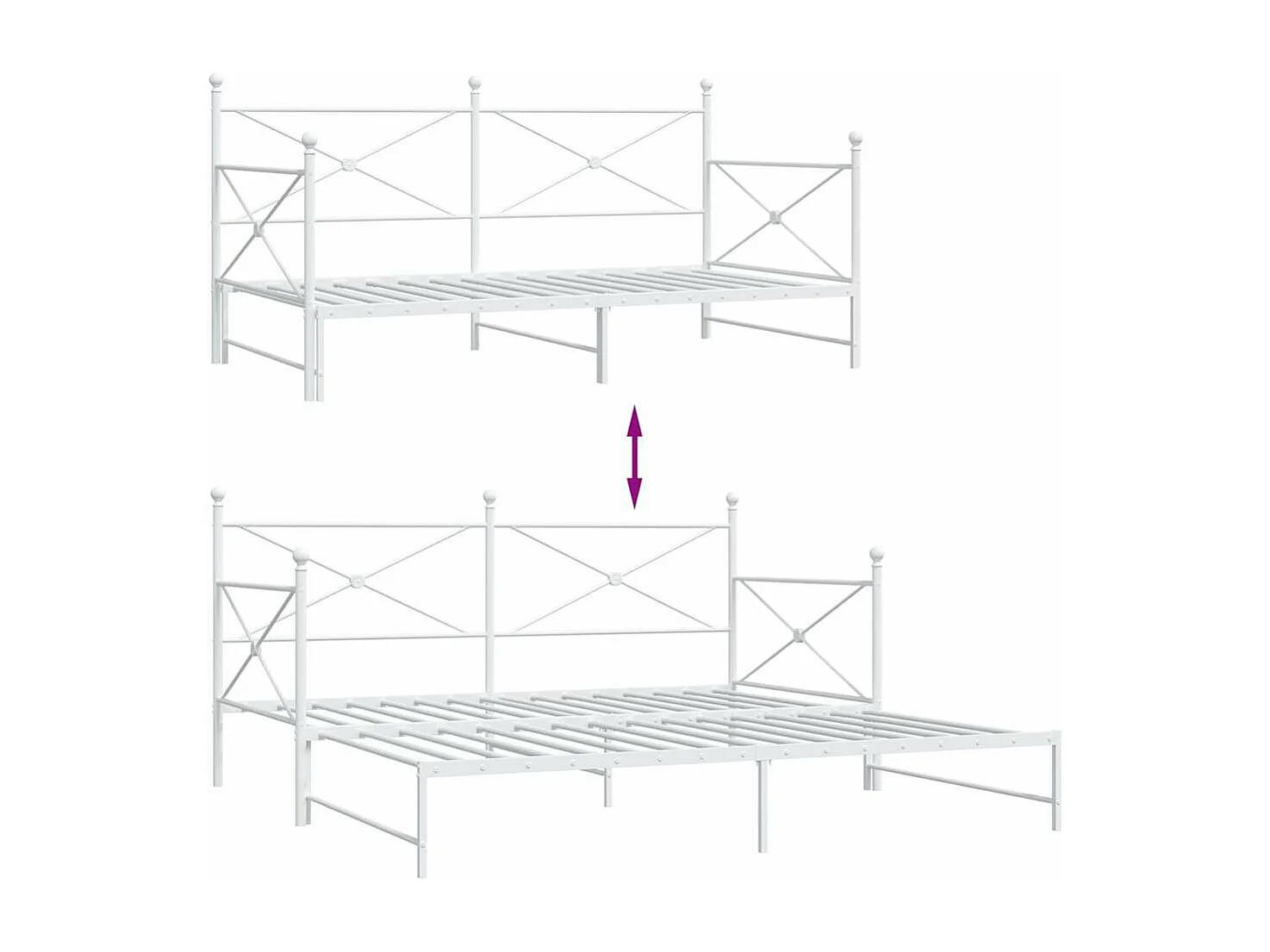 Lit de jour avec lit gigogne sans matelas blanc 107x203cm acier