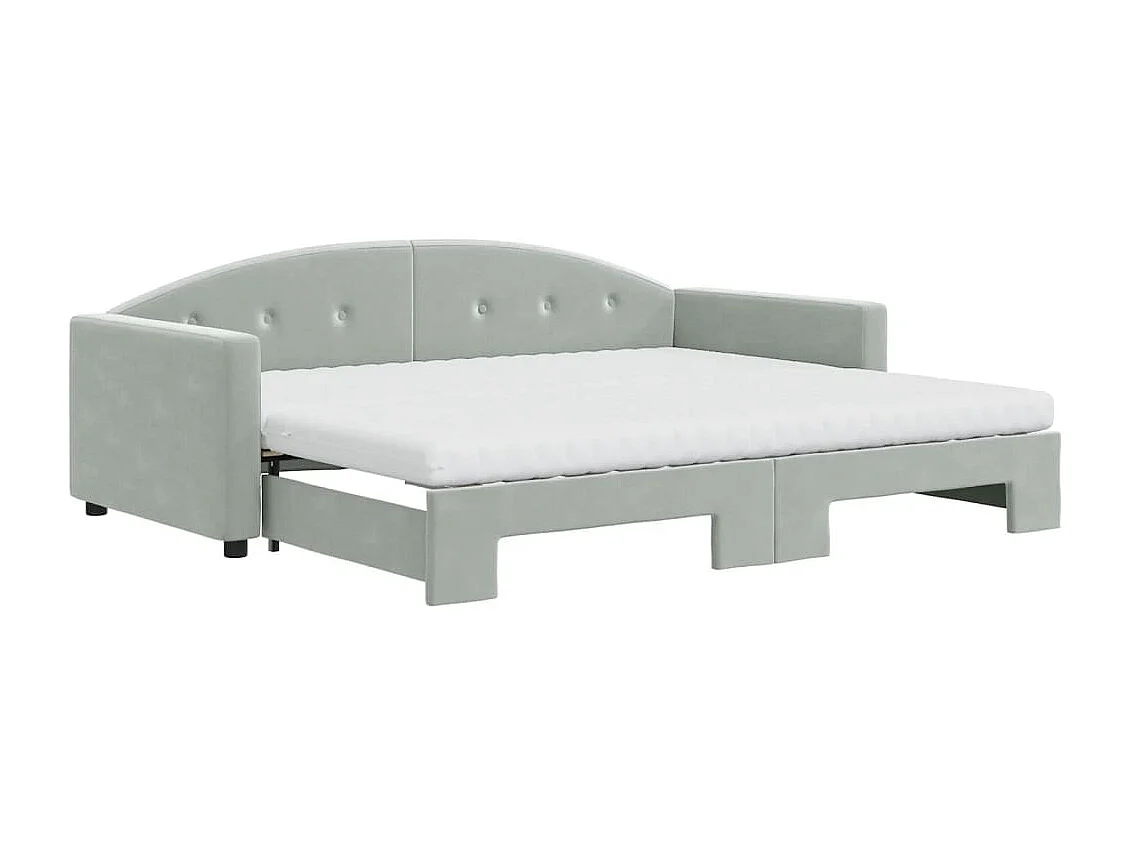 Lit de jour avec gigogne et matelas gris clair 90x190cm velours