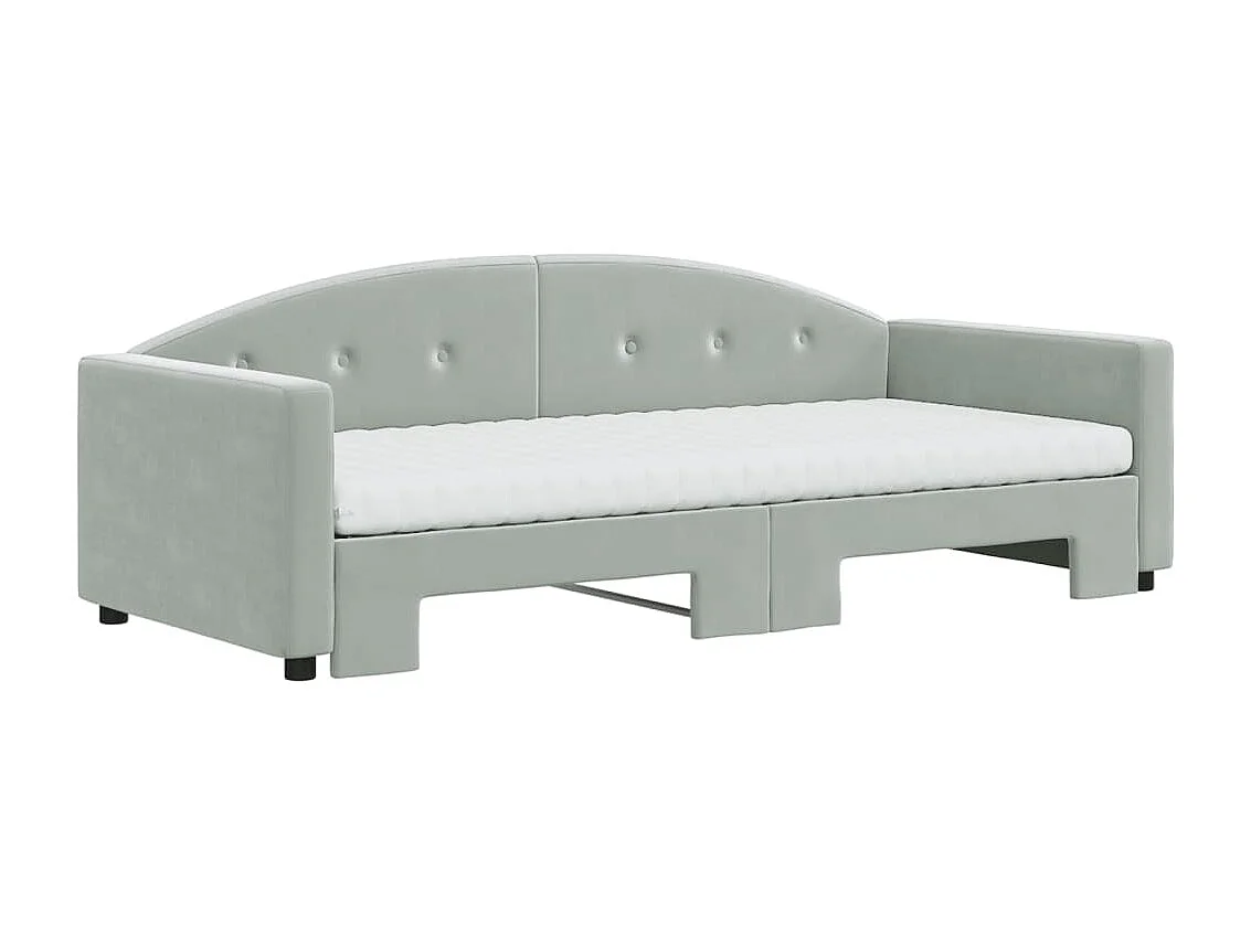 Lit de jour avec gigogne et matelas gris clair 90x190cm velours