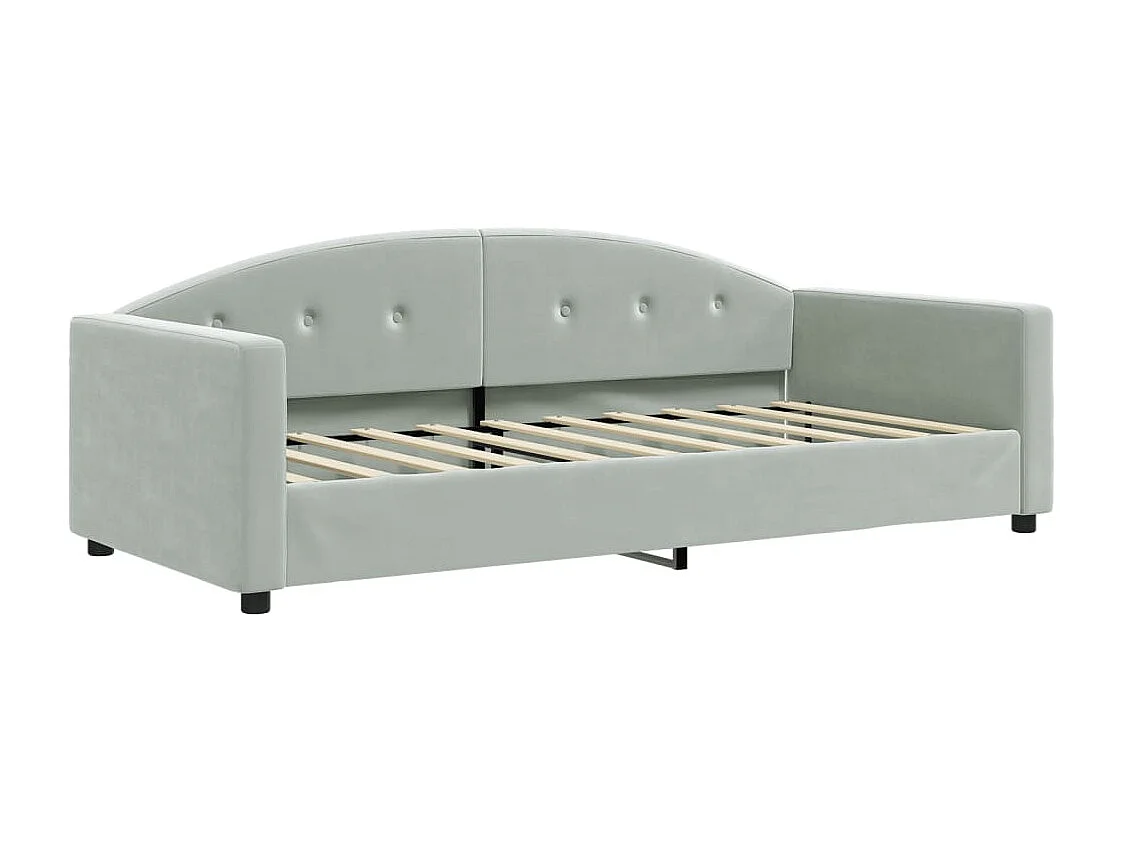 Lit de jour avec gigogne et matelas gris clair 90x190cm velours