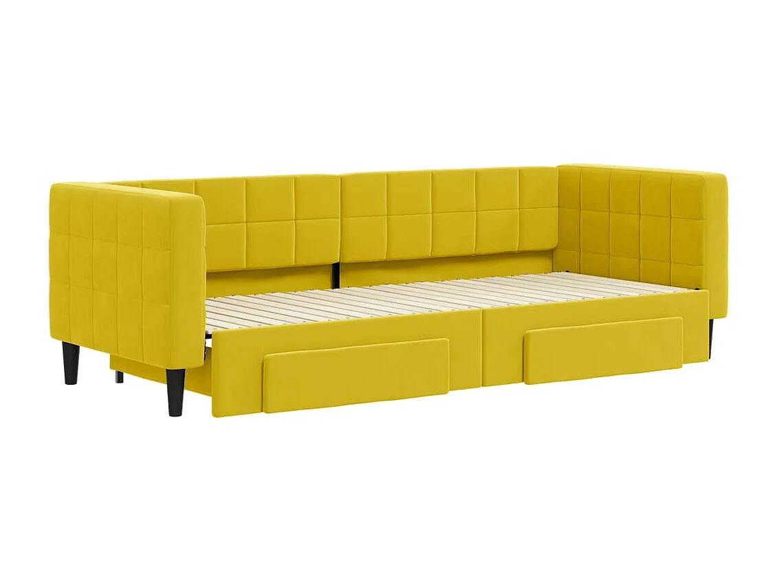 Lit de jour avec gigogne et tiroirs jaune 80x200 cm velours
