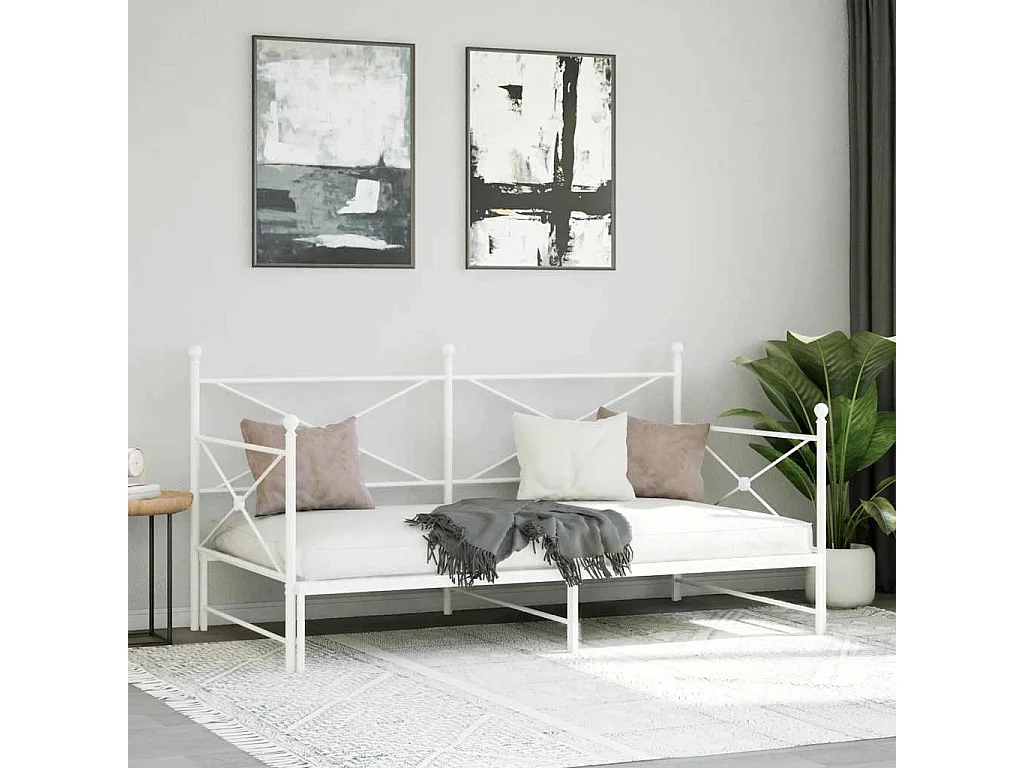 Lit de jour avec lit gigogne sans matelas blanc 100x200cm acier