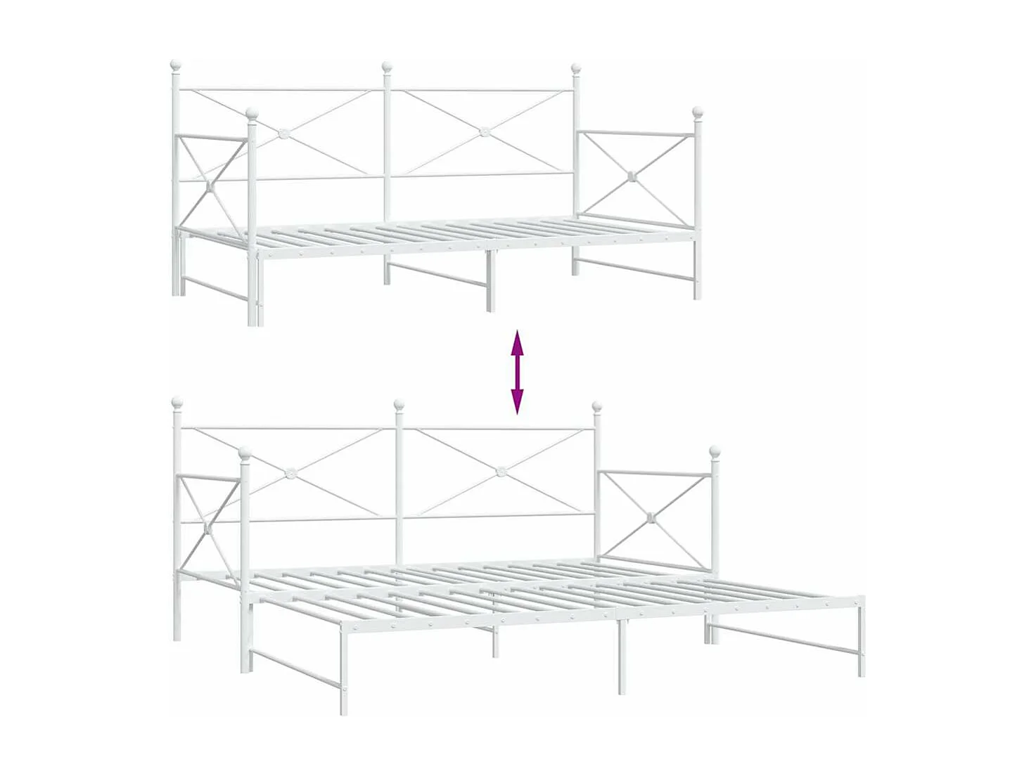 Lit de jour avec lit gigogne sans matelas blanc 100x200cm acier