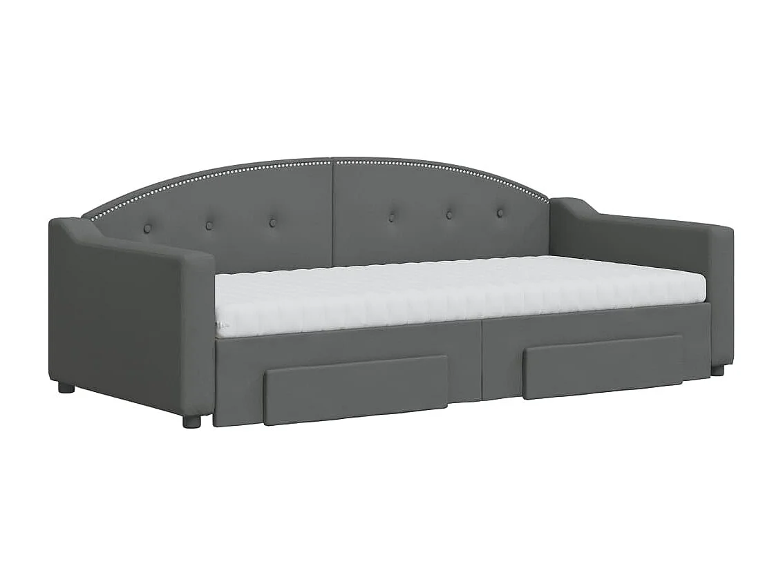 Lit de jour avec gigogne et tiroirs gris foncé 90x190 cm tissu