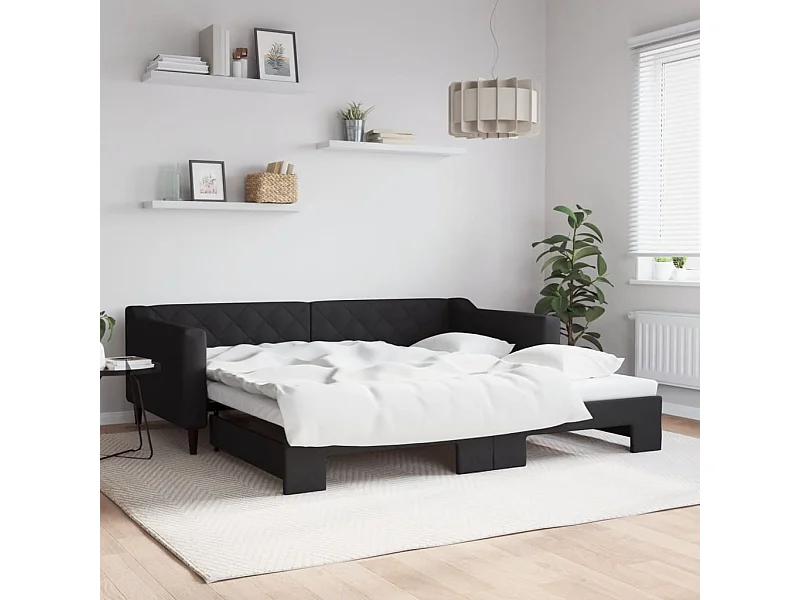 Lit de jour avec lit gigogne noir 100x200 cm tissu