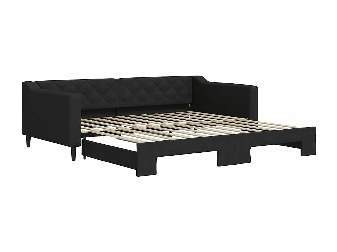 Lit de jour avec lit gigogne noir 100x200 cm tissu