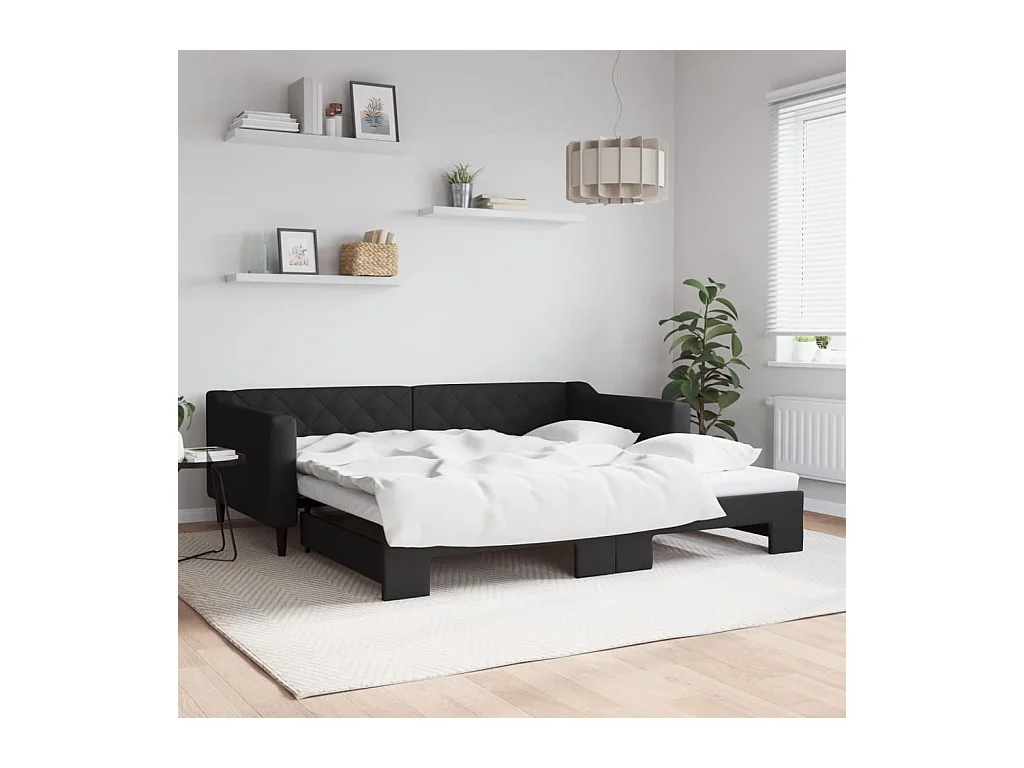 Lit de jour avec lit gigogne noir 100x200 cm tissu