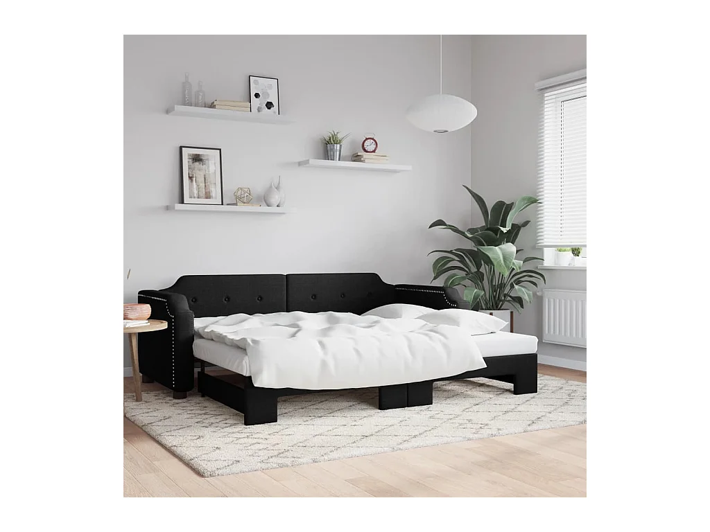 Lit de jour avec lit gigogne noir 90x190 cm tissu