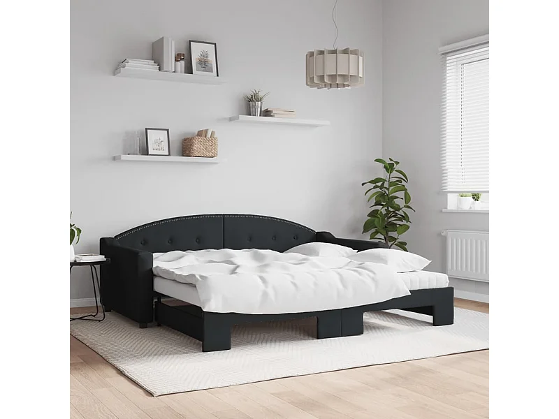 Sofá cama nido con colchón tela negro 90x190 cm