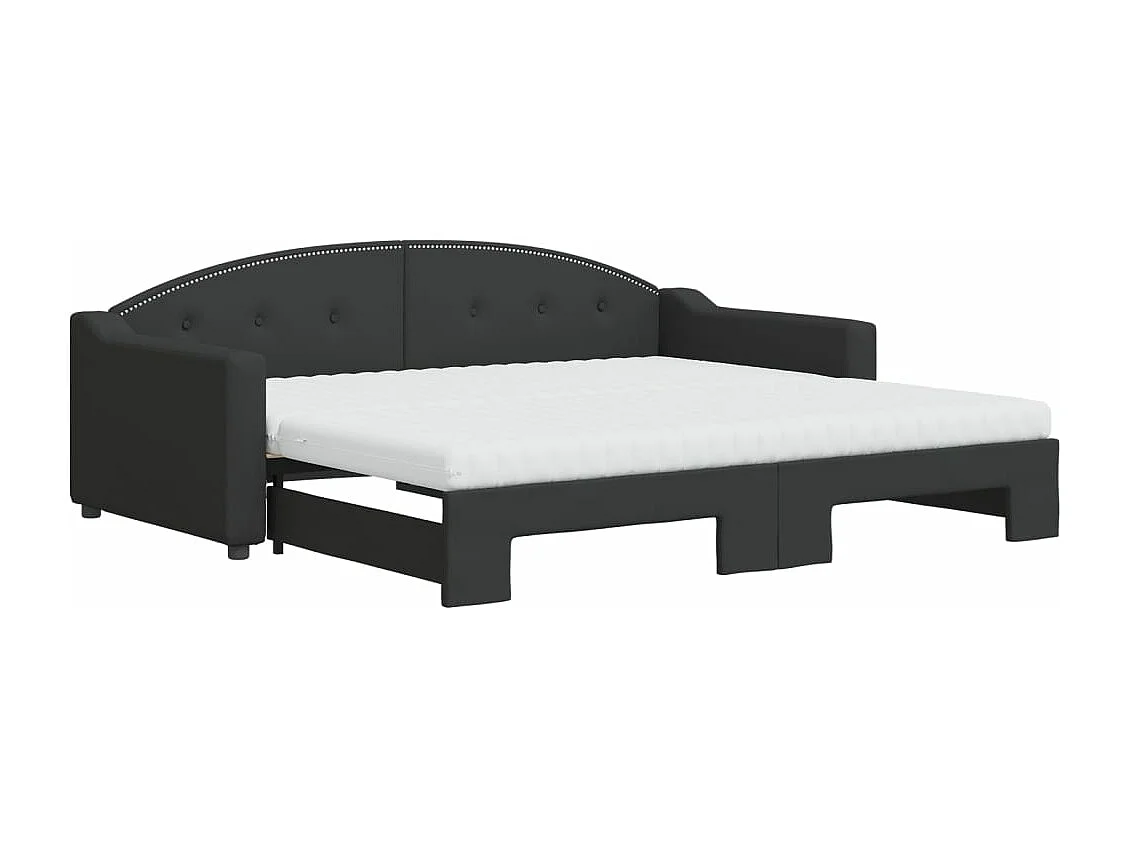 Lit de jour avec gigogne et matelas noir 90x190 cm tissu