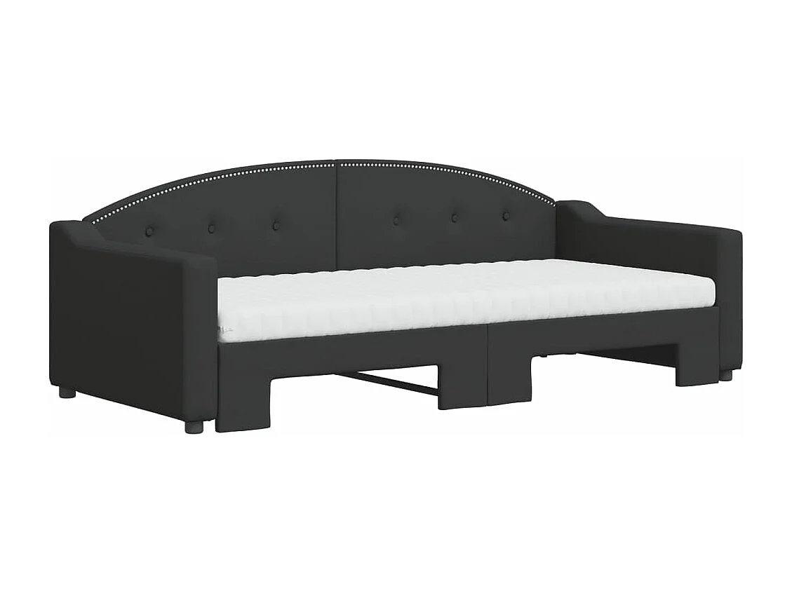 Lit de jour avec gigogne et matelas noir 90x190 cm tissu
