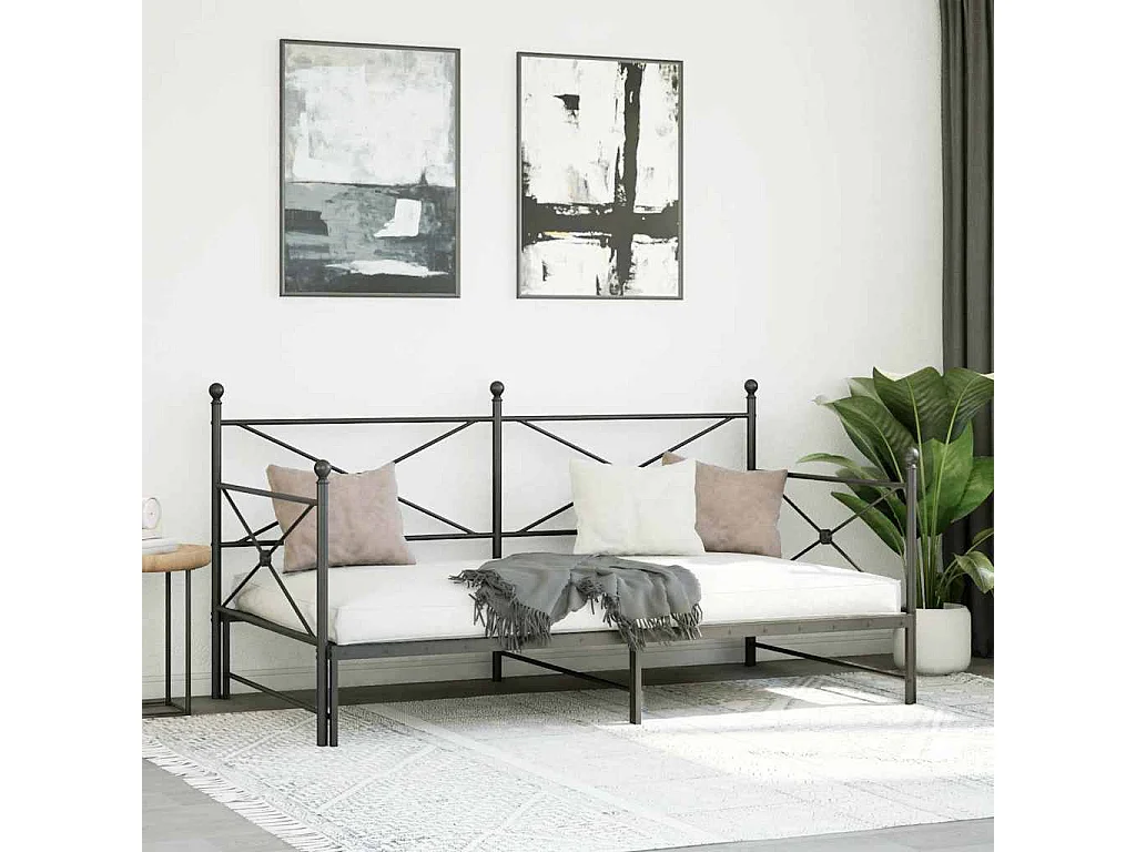 Slaapbank onderschuifbed zonder matras 100x200 cm staal zwart