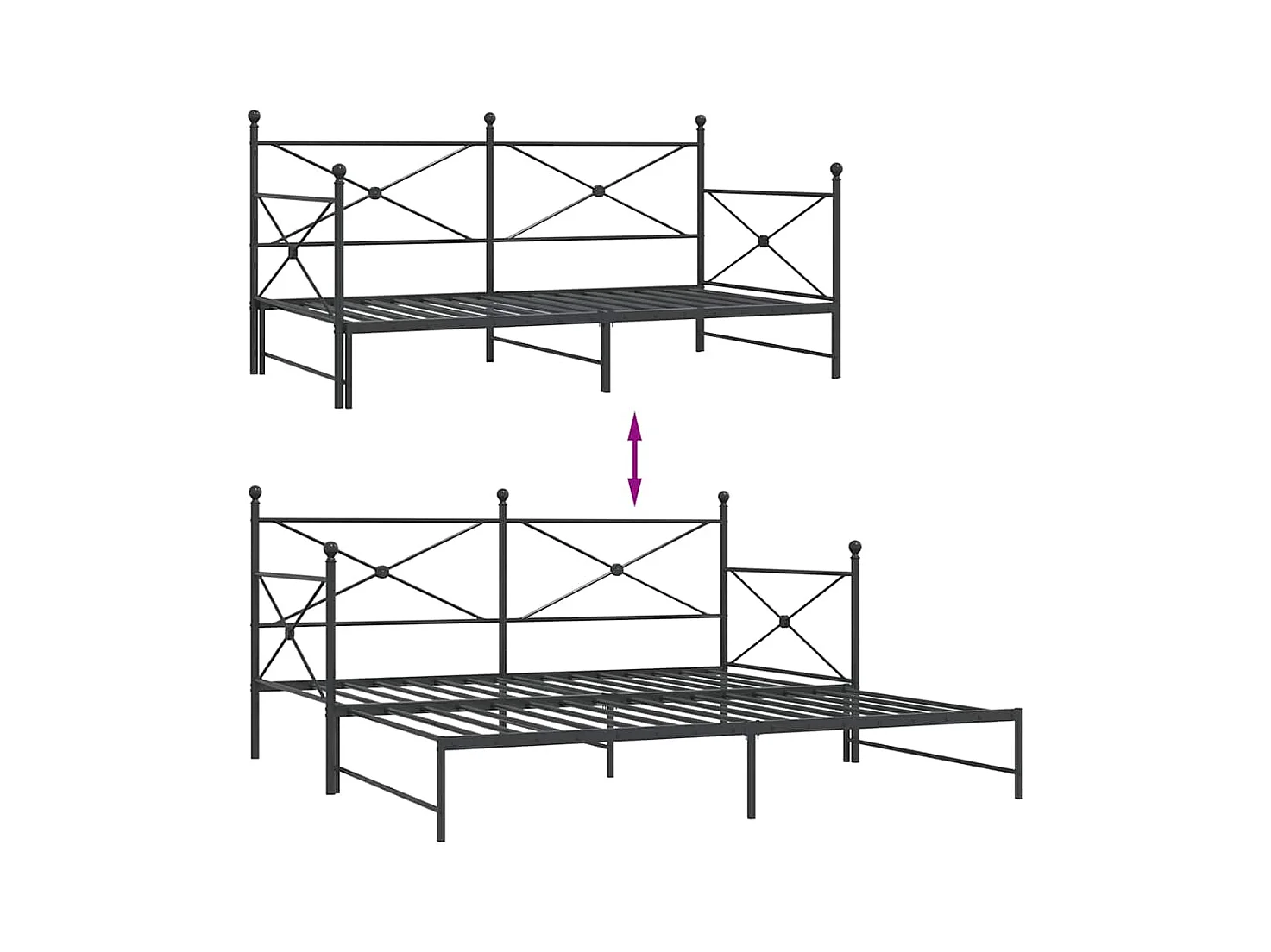 Slaapbank onderschuifbed zonder matras 100x200 cm staal zwart