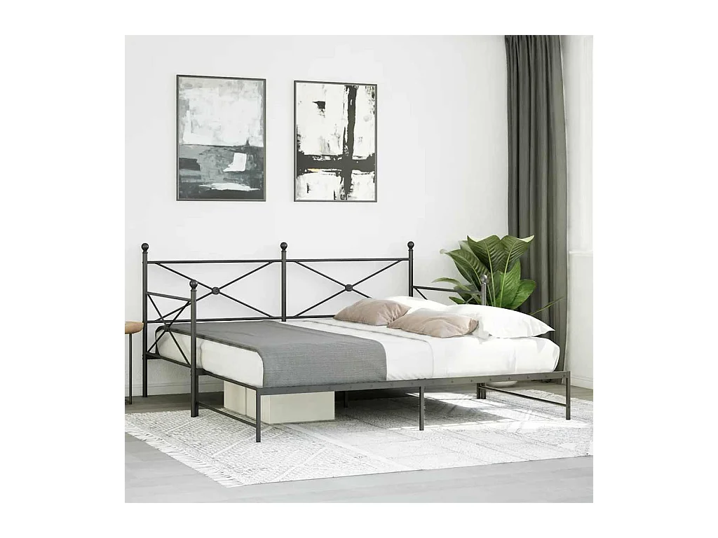 Lit de jour avec gigogne sans matelas noir 100x200 cm acier