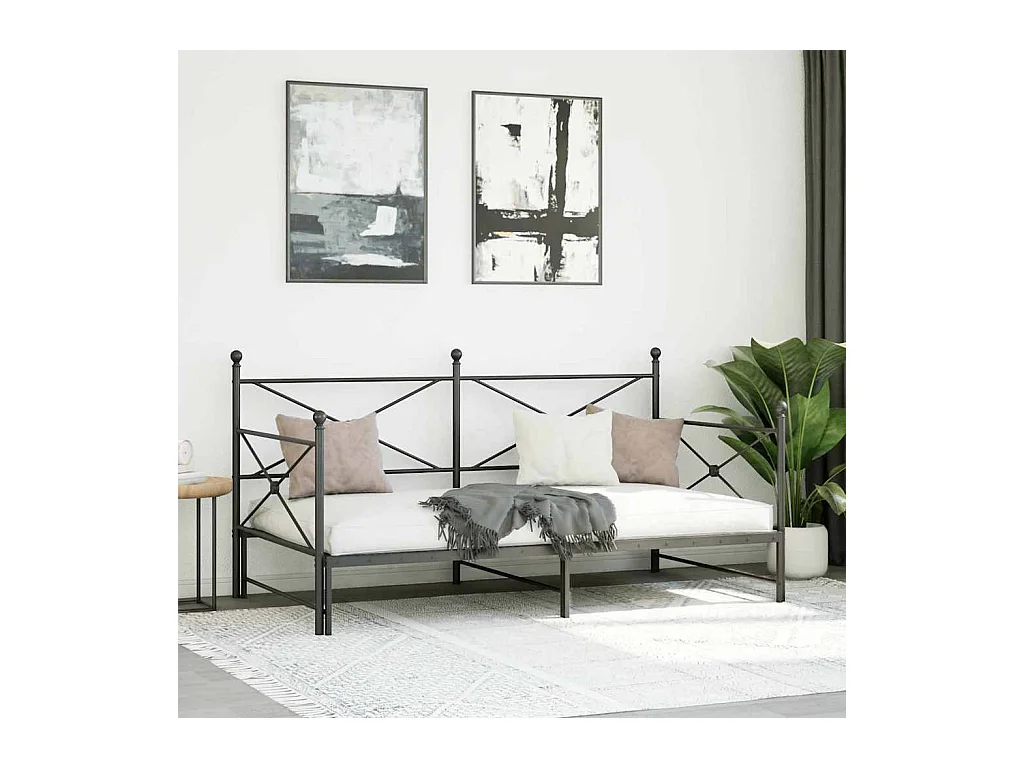 Lit de jour avec gigogne sans matelas noir 100x200 cm acier